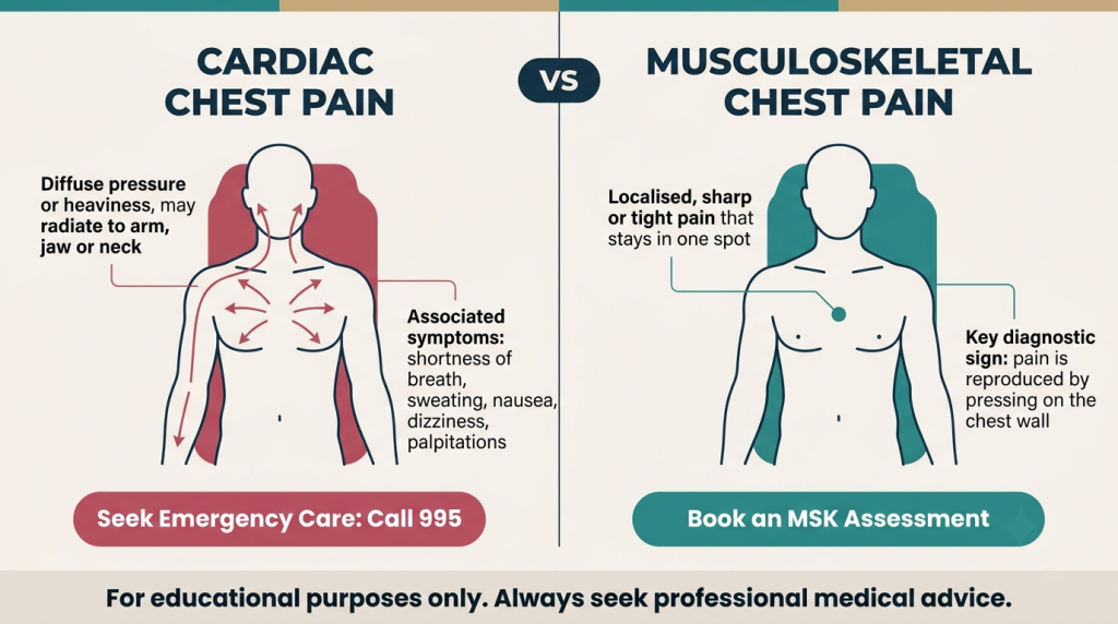 distinction between cardiac arrest vs musculoskeletal chest pain